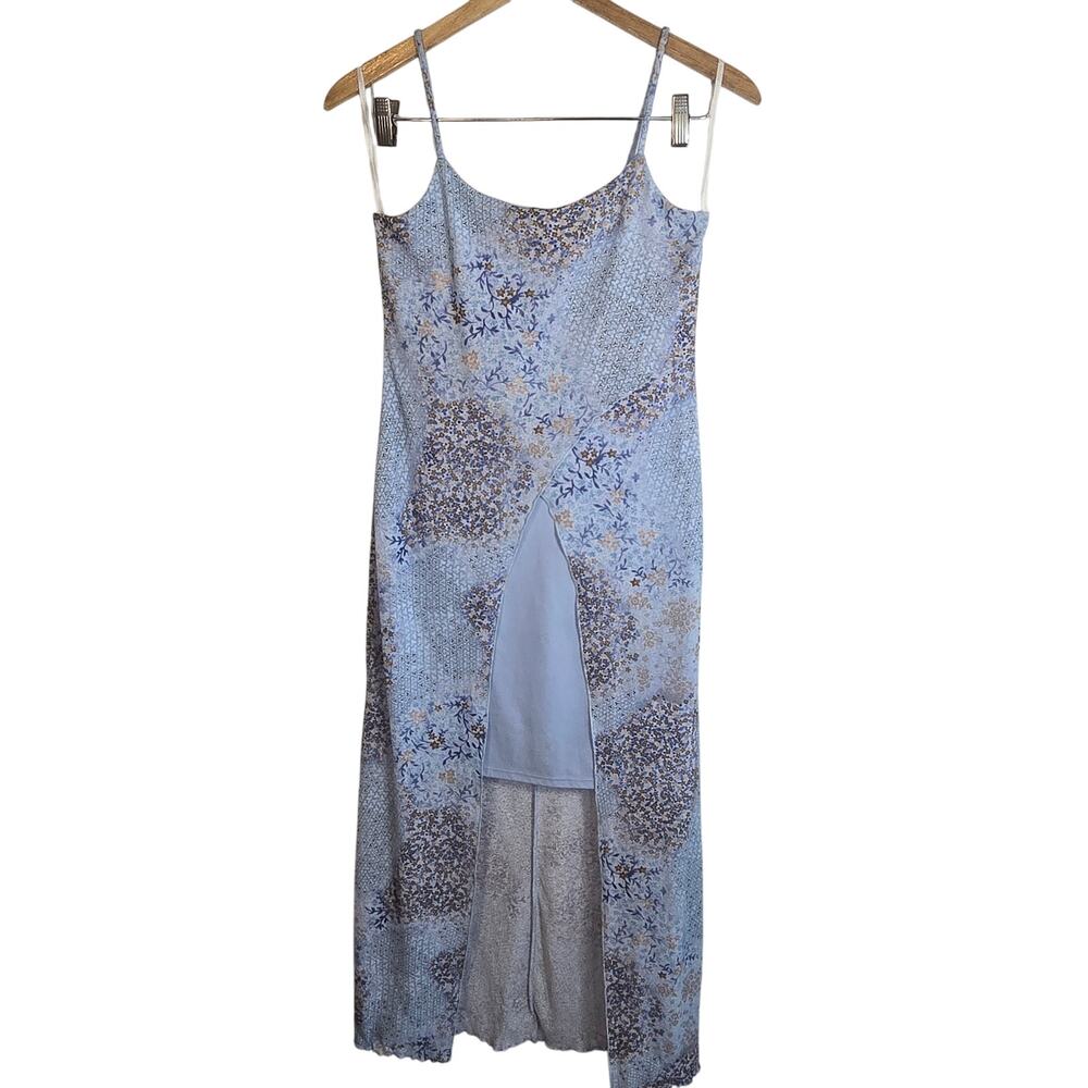 M – Rocket Candy Blue Mesh Overlay Slip Dress (90s/Y2K Vintage)